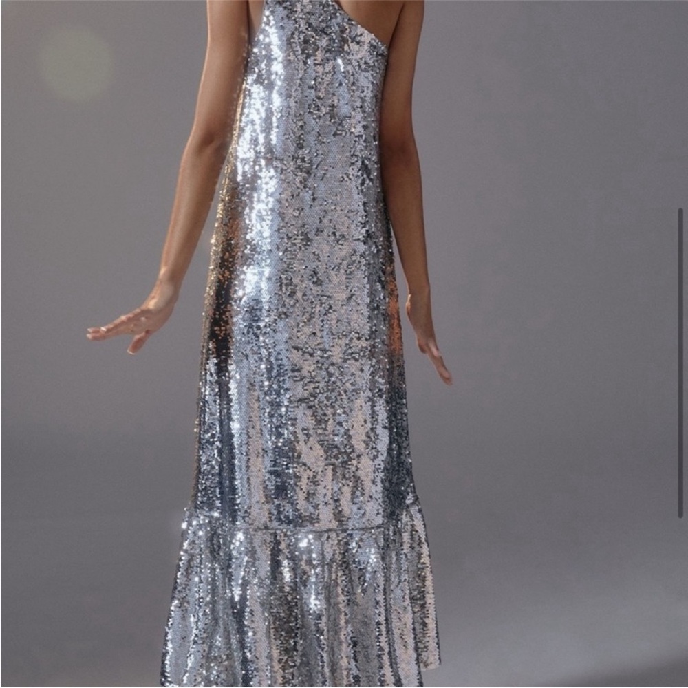 NWT Maeve XL one shoulder silver sequin gown dress from Anthropologie - Picture 3 of 15